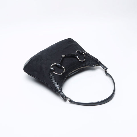 GUCCI GG canvas horsebit Shoulder Bag black WS12999