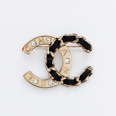 CHANEL B19S 2019 COCO Mark Rhinestone Leather Brooch gold WS13009