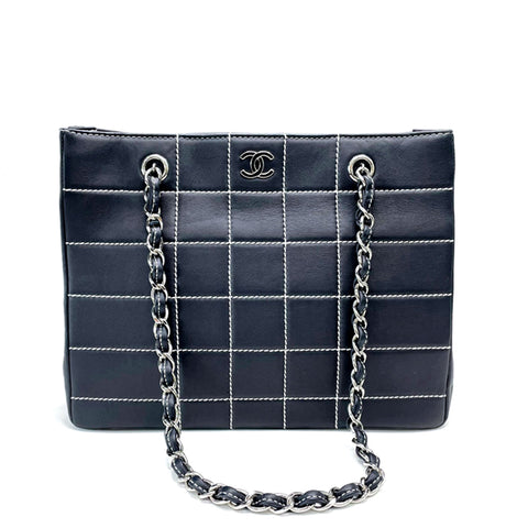 Chanel Wild Stitch Chocolate Bar Chain 2002 Shoulder Bag Lambskin Black WS1300