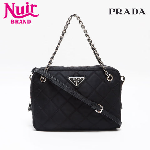 PRADA Quilted Nylon Tessuto Shoulder Bag black WS13019