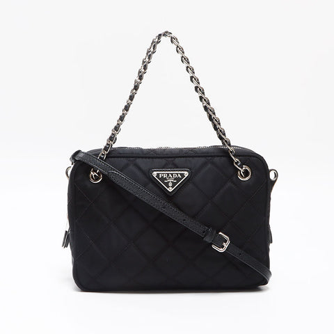PRADA Quilted Nylon Tessuto Shoulder Bag black WS13019