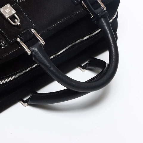 ロエベ LOEWE アマソナ ビーズ 鍵付き スエード ハンドバッグ ブラック WS13027