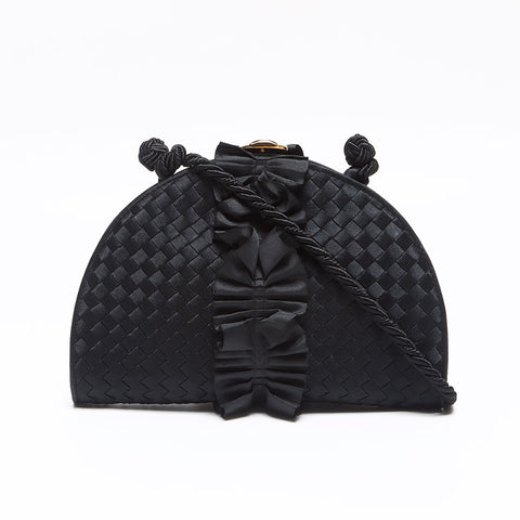 BOTTEGAVENETA INTRECCIATO 荷叶边斜挎包 黑色 WS13028