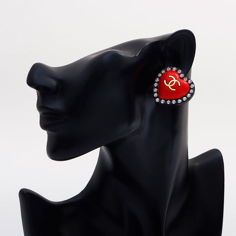 CHANEL 95P 1995 Heart Earring Red WS13036