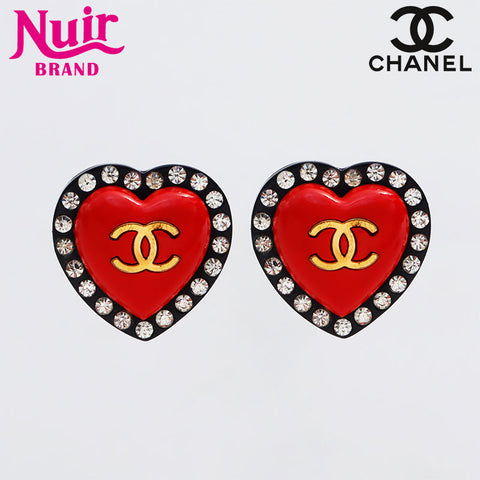 CHANEL 95P 1995 Heart Earring Red WS13036