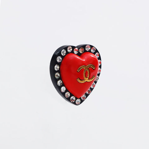 CHANEL 95P 1995 Heart Earring Red WS13036