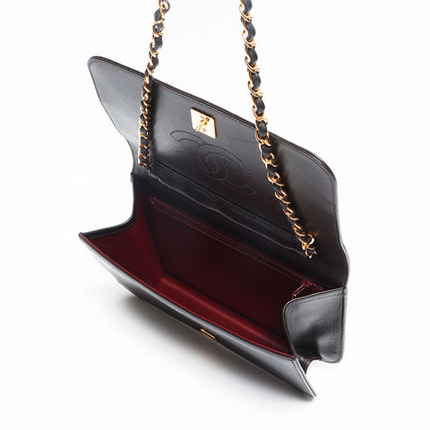シャネル CHANEL フルフラップ チェーン ラムスキン プッシュロック 5番台 1999-2000年 ショルダーバッグ ブラック WS13039