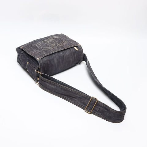 シャネル CHANEL ココマーク スパークリング デニム フラップ ショルダーバッグ ネイビー WS13051