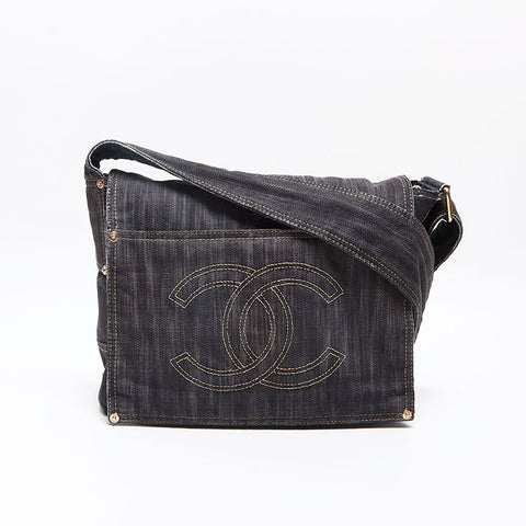 シャネル CHANEL ココマーク スパークリング デニム フラップ ショルダーバッグ ネイビー WS13051
