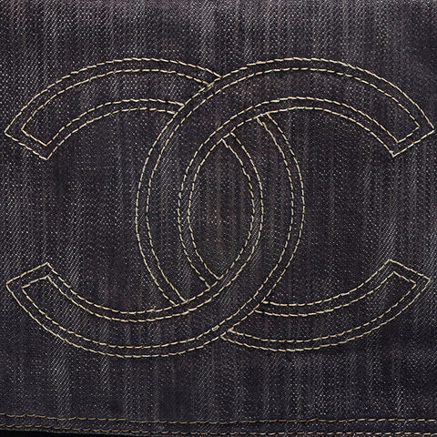 シャネル CHANEL ココマーク スパークリング デニム フラップ ショルダーバッグ ネイビー WS13051