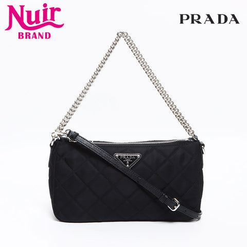 プラダ PRADA ナイロン 2way チェーン キルティング ショルダーバッグ ブラック WS13053