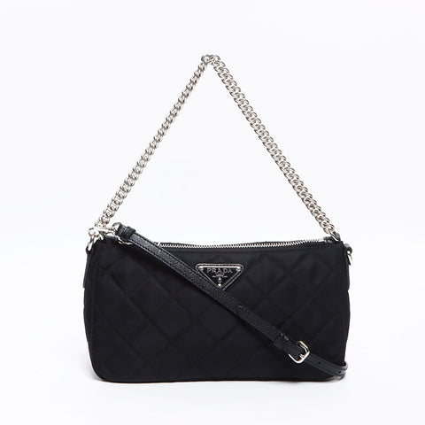 プラダ PRADA ナイロン 2way チェーン キルティング ショルダーバッグ ブラック WS13053