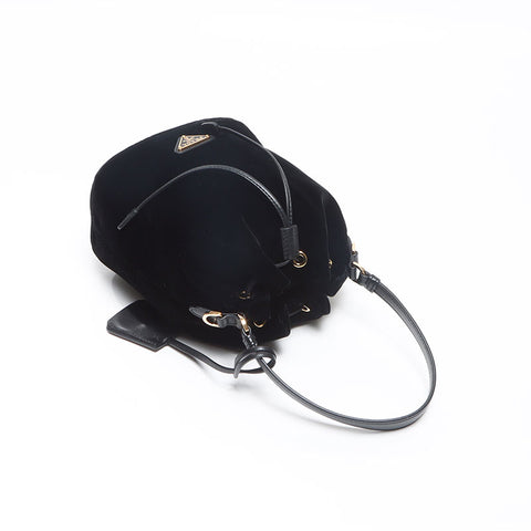 プラダ PRADA ベロア 巾着 ショルダーバッグ ブラック WS13054
