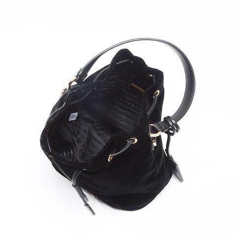 プラダ PRADA ベロア 巾着 ショルダーバッグ ブラック WS13054