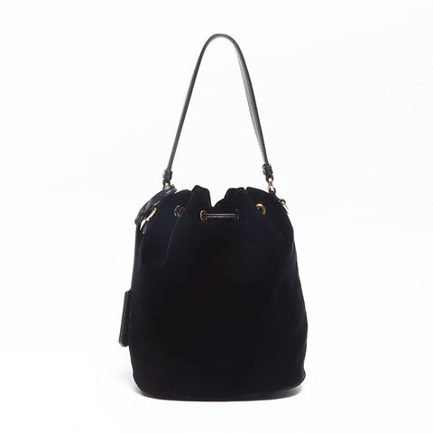 極美品 プラダ PRADA ベロア 巾着 ショルダーバッグ ブラック WS13054