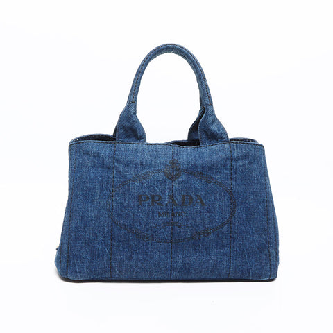 PRADA Canapa 牛仔布 M 手提包海军蓝 WS13056