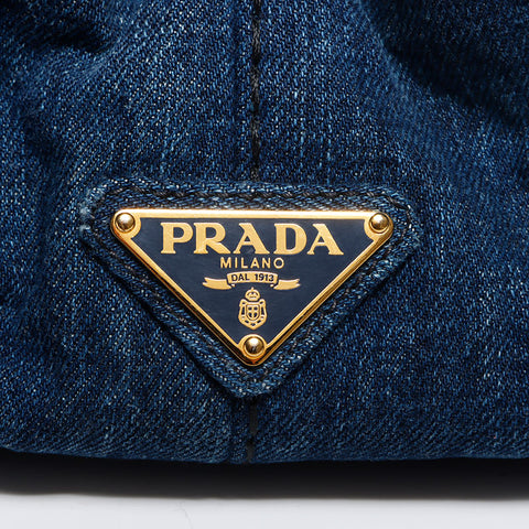 PRADA Canapa 牛仔布 M 手提包海军蓝 WS13056