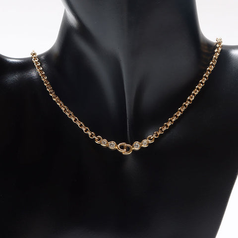 Christian Dior CD logo Chain rhinestone Necklace gold WS13062