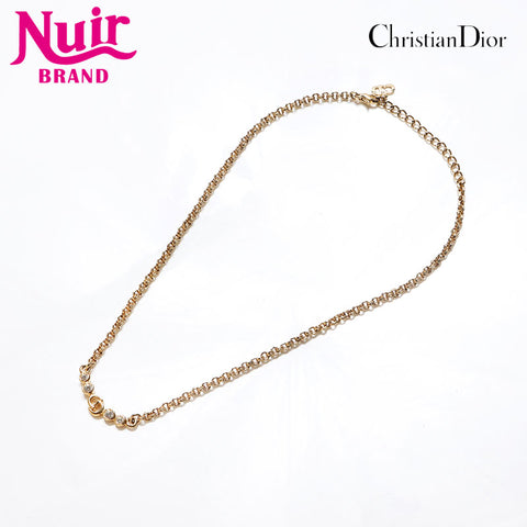 Christian Dior CD logo Chain rhinestone Necklace gold WS13062
