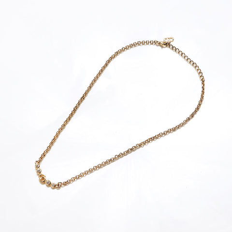Christian Dior CD logo Chain rhinestone Necklace gold WS13062