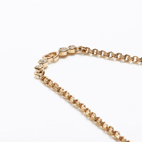 Christian Dior CD logo Chain rhinestone Necklace gold WS13062