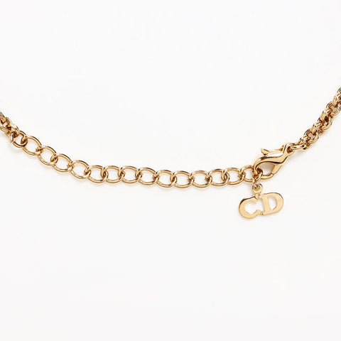 Christian Dior CD logo Chain rhinestone Necklace gold WS13062