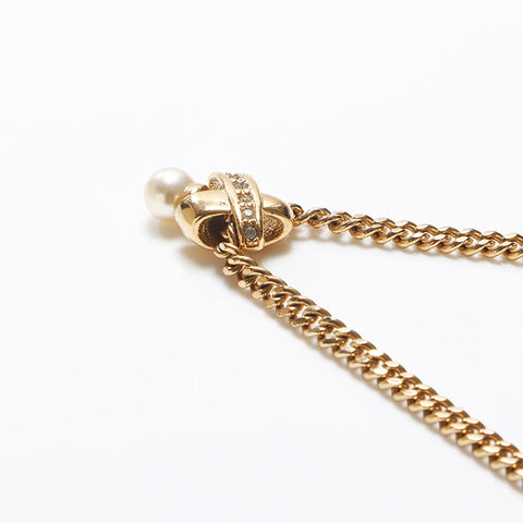 Christian Dior Chain Pearl Rhinestone Necklace gold WS13063