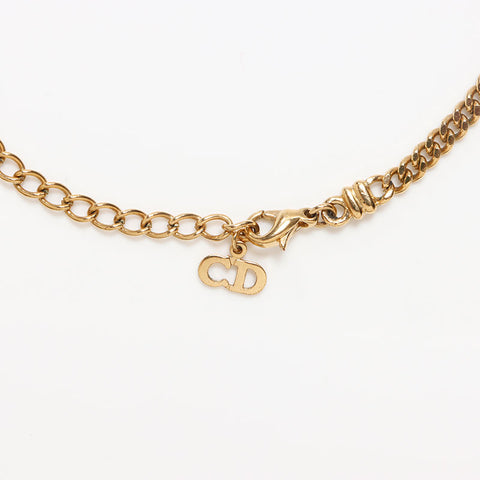 Christian Dior Chain Pearl Rhinestone Necklace gold WS13063