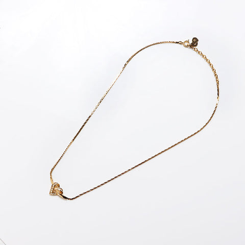 Christian Dior CD logo Chain Heart Rhinestone Necklace gold WS13064