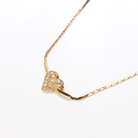 Christian Dior CD logo Chain Heart Rhinestone Necklace gold WS13064