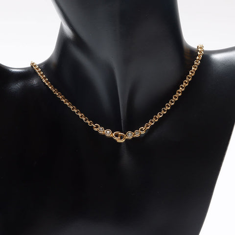 Christian Dior CD logo Chain rhinestone Necklace gold WS13067