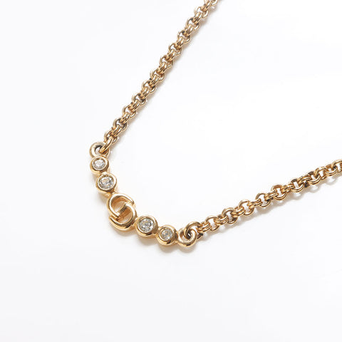 Christian Dior CD logo Chain rhinestone Necklace gold WS13067