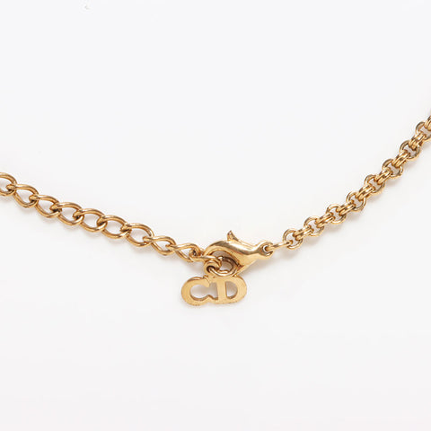 Christian Dior CD logo Chain rhinestone Necklace gold WS13067