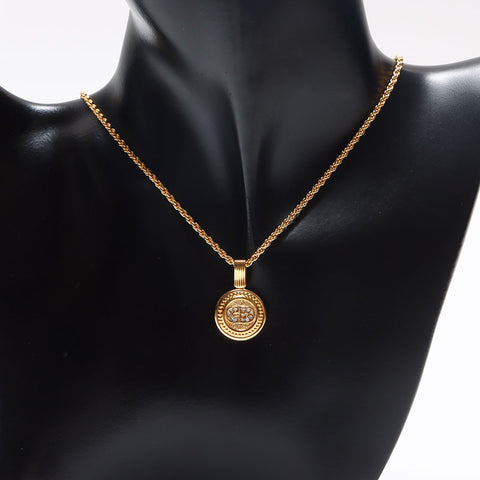 Christian Dior CD logo Chain rhinestone Necklace gold WS13068