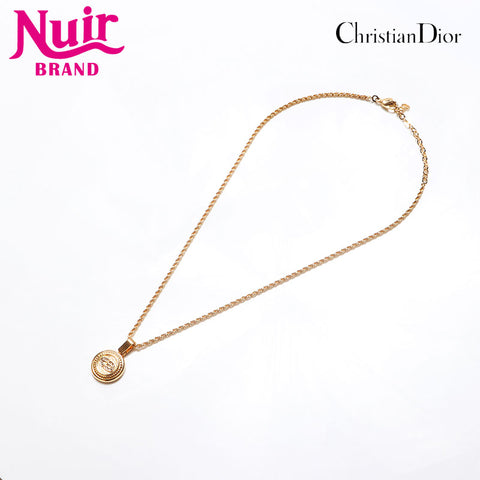 Christian Dior CD logo Chain rhinestone Necklace gold WS13068