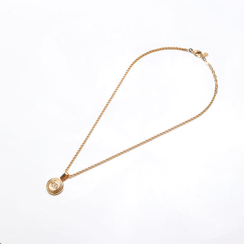 Christian Dior CD logo Chain rhinestone Necklace gold WS13068