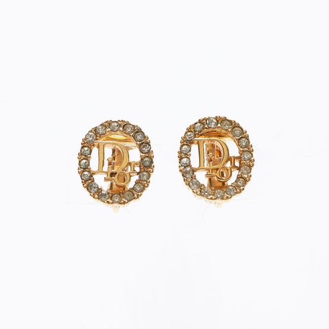 Christian Dior CD logo rhinestone Earring gold WS13069