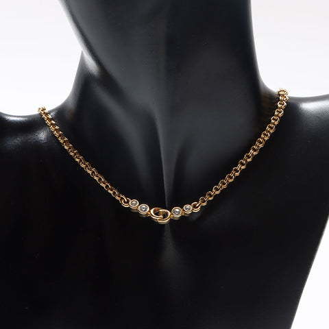 Christian Dior CD logo rhinestone Necklace gold WS13070