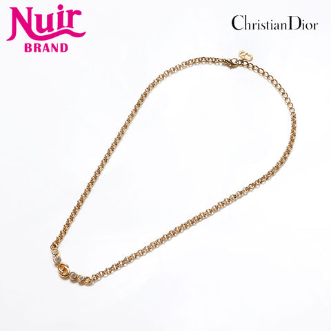 Christian Dior CD logo rhinestone Necklace gold WS13070