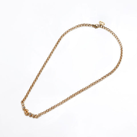 Christian Dior CD logo rhinestone Necklace gold WS13070