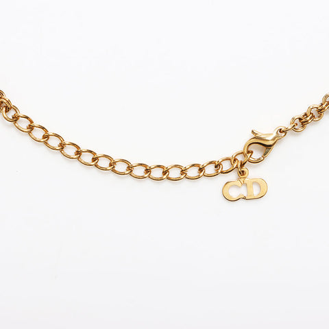 Christian Dior CD logo rhinestone Necklace gold WS13070