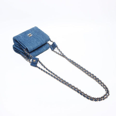 CHANEL 27th Denim COCO Mark Turnlock Twin Bag Shoulder Bag blue WS13077