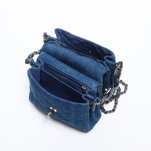 CHANEL 27th Denim COCO Mark Turnlock Twin Bag Shoulder Bag blue WS13077