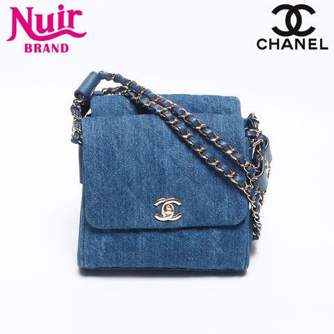 CHANEL 27th Denim COCO Mark Turnlock Twin Bag Shoulder Bag blue WS13077