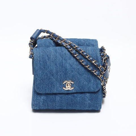 CHANEL 27th Denim COCO Mark Turnlock Twin Bag Shoulder Bag blue WS13077