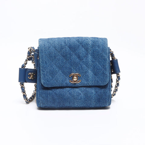 CHANEL 27th Denim COCO Mark Turnlock Twin Bag Shoulder Bag blue WS13077