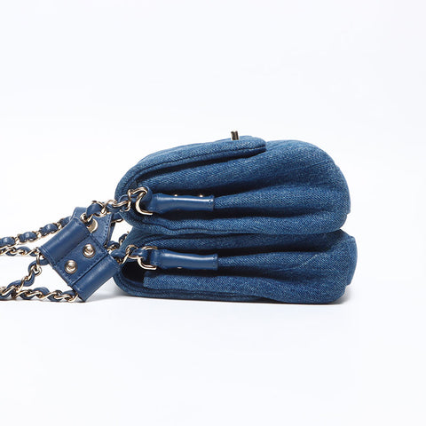 CHANEL 27th Denim COCO Mark Turnlock Twin Bag Shoulder Bag blue WS13077