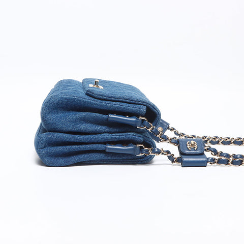 CHANEL 27th Denim COCO Mark Turnlock Twin Bag Shoulder Bag blue WS13077