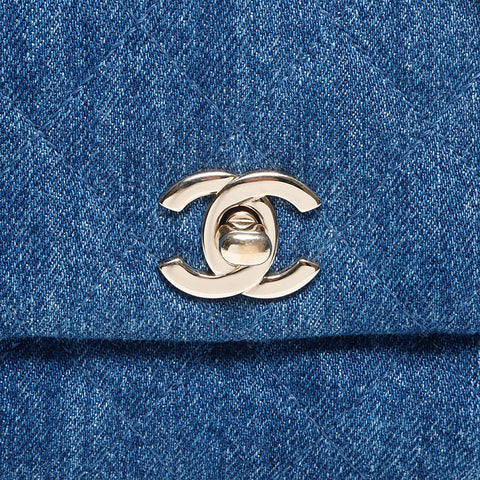 CHANEL 27th Denim COCO Mark Turnlock Twin Bag Shoulder Bag blue WS13077