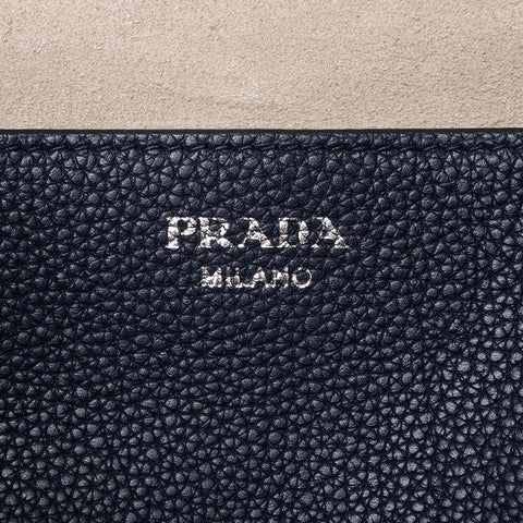 PRADA Leather Triangle Logo Backpack Â· Daypack Navy WS13078